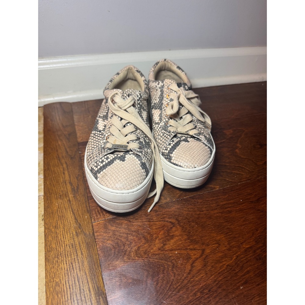 J/Slides NYC Womens Snakeskin Embossed Platform Sneakers Beige Grey Lace Up 7M